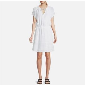 CLOTH & STONE Tie-Neck Tencel Blouson Dress, White, Size XS